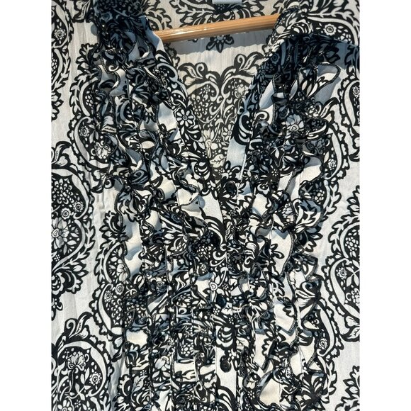 Allison Taylor Womens Lace Trim Black & White FBlouse M Boho Floral Cottage - Picture 3 of 5